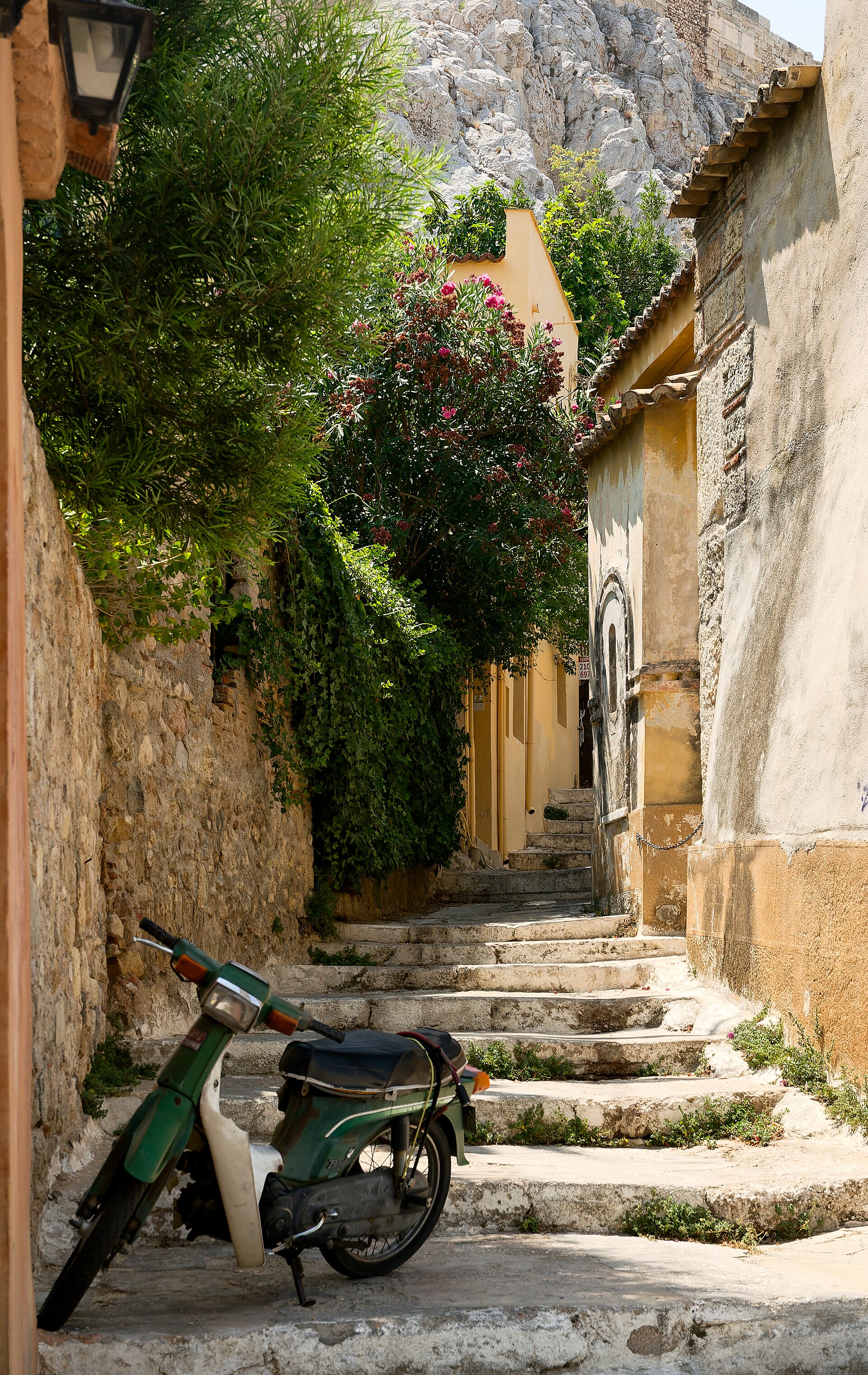 Street in Plaka below the Acropolis in Athens