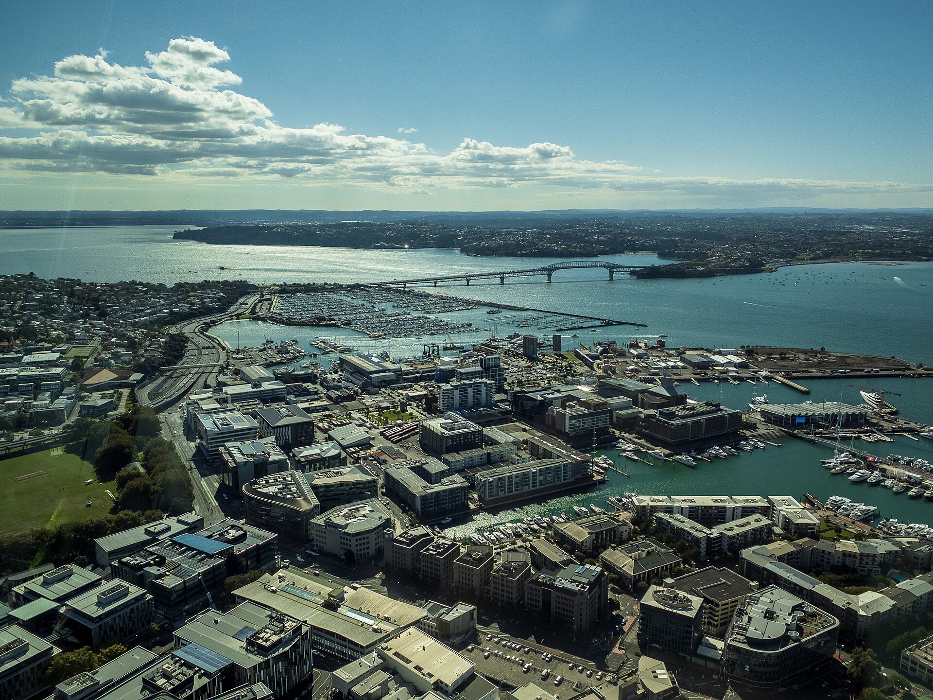Auckland Harbour Bridge and Waitemata Harbour viewed from Sky Tower