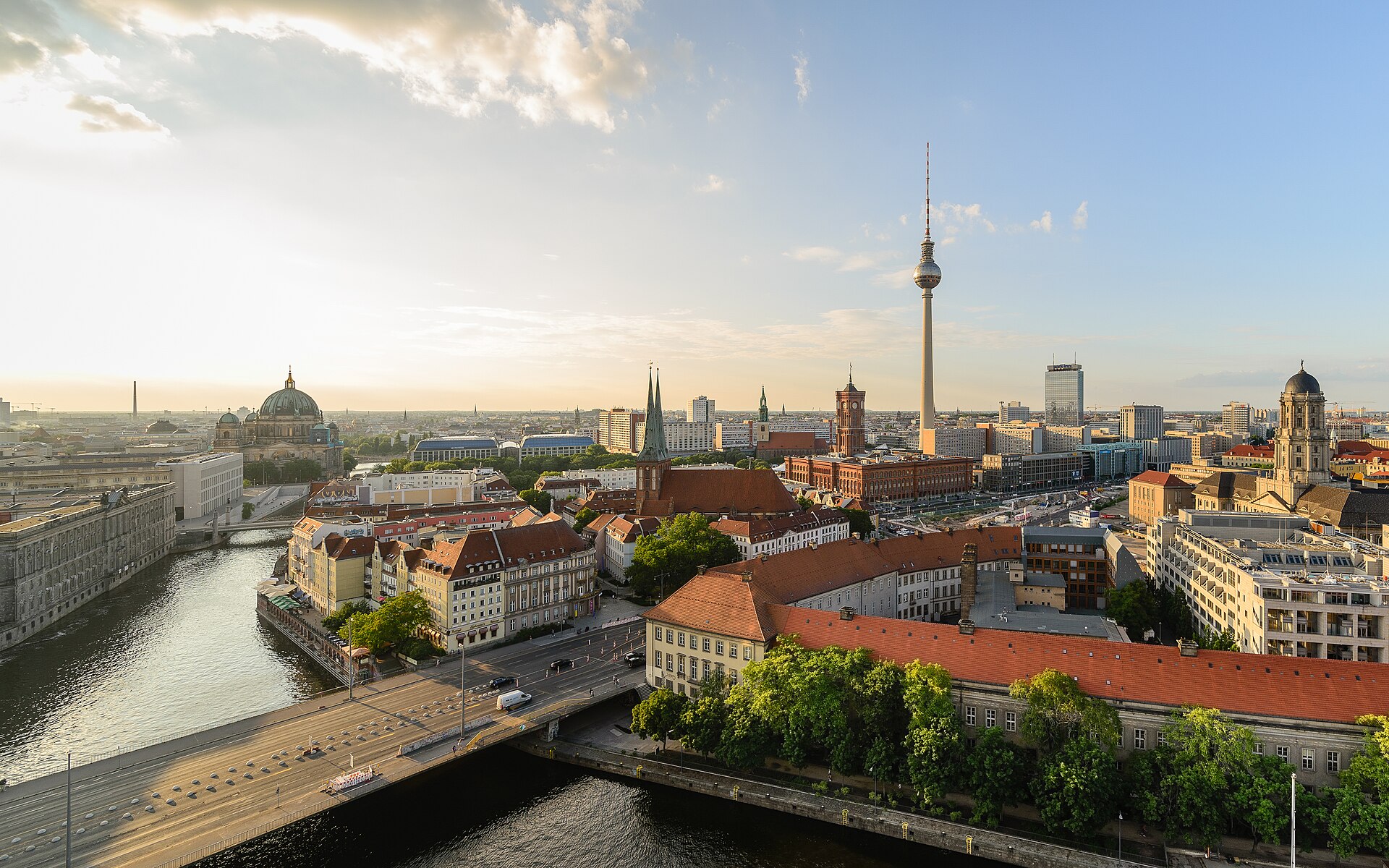 Central Berlin skyline with the Fernsehturm rising above Mitte