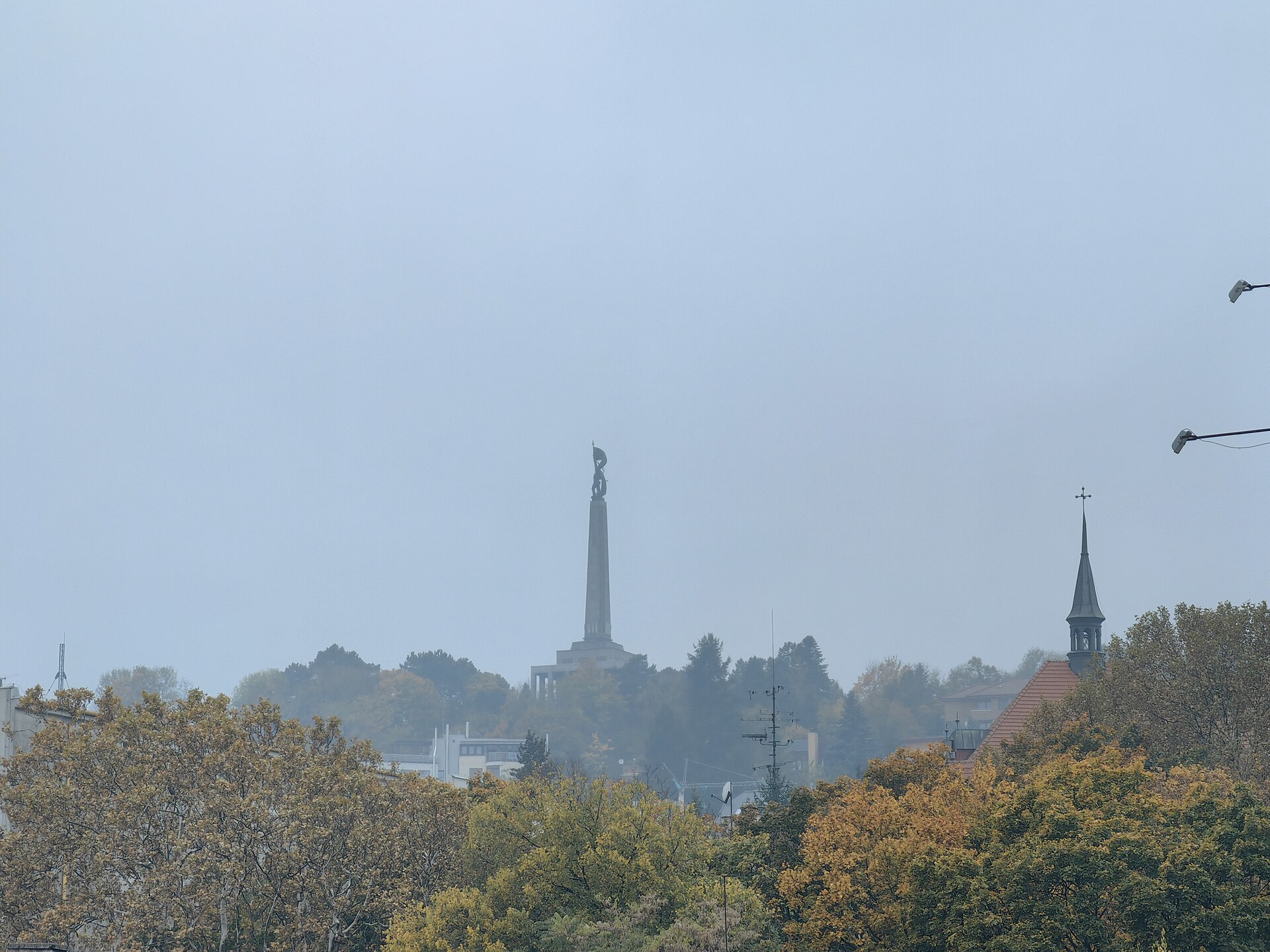 The Slavin memorial above Bratislava in autumn haze