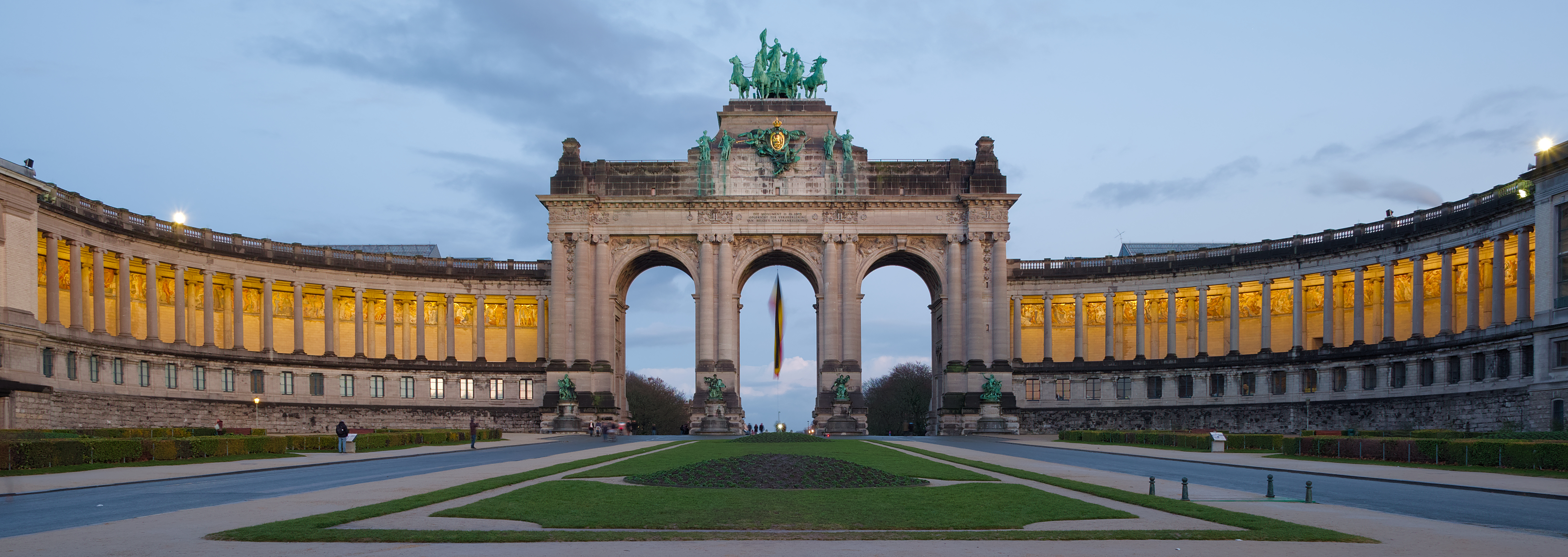 Arcade du Cinquantenaire in Brussels at civil twilight