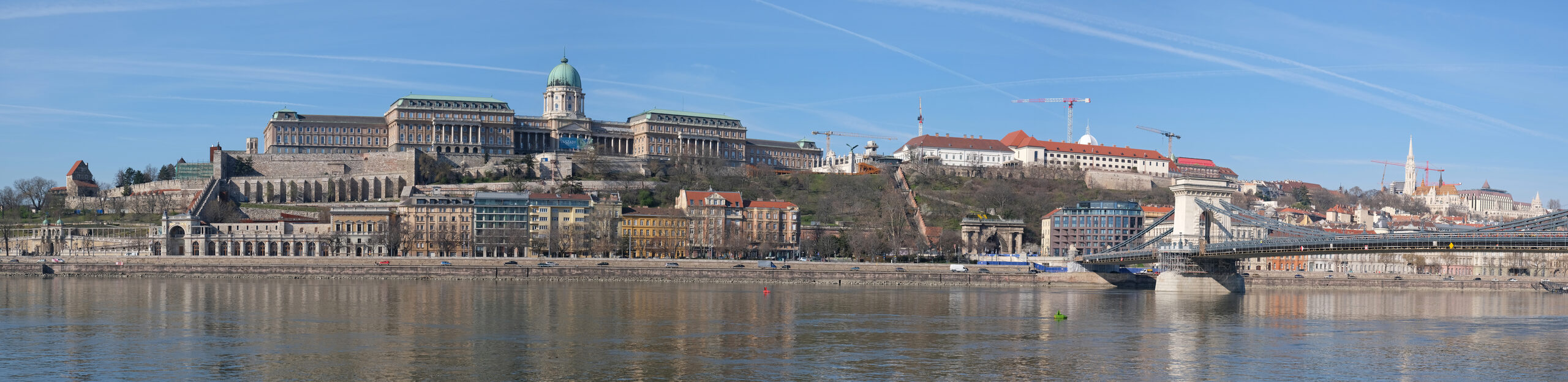 Wide daytime panorama of the Danube and Buda Castle in Budapest