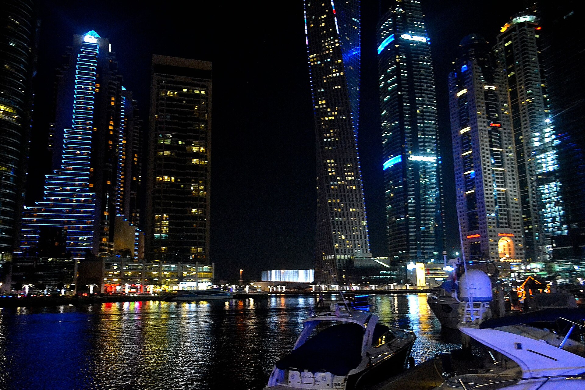 Dubai Marina skyline with clustered towers around the waterfront