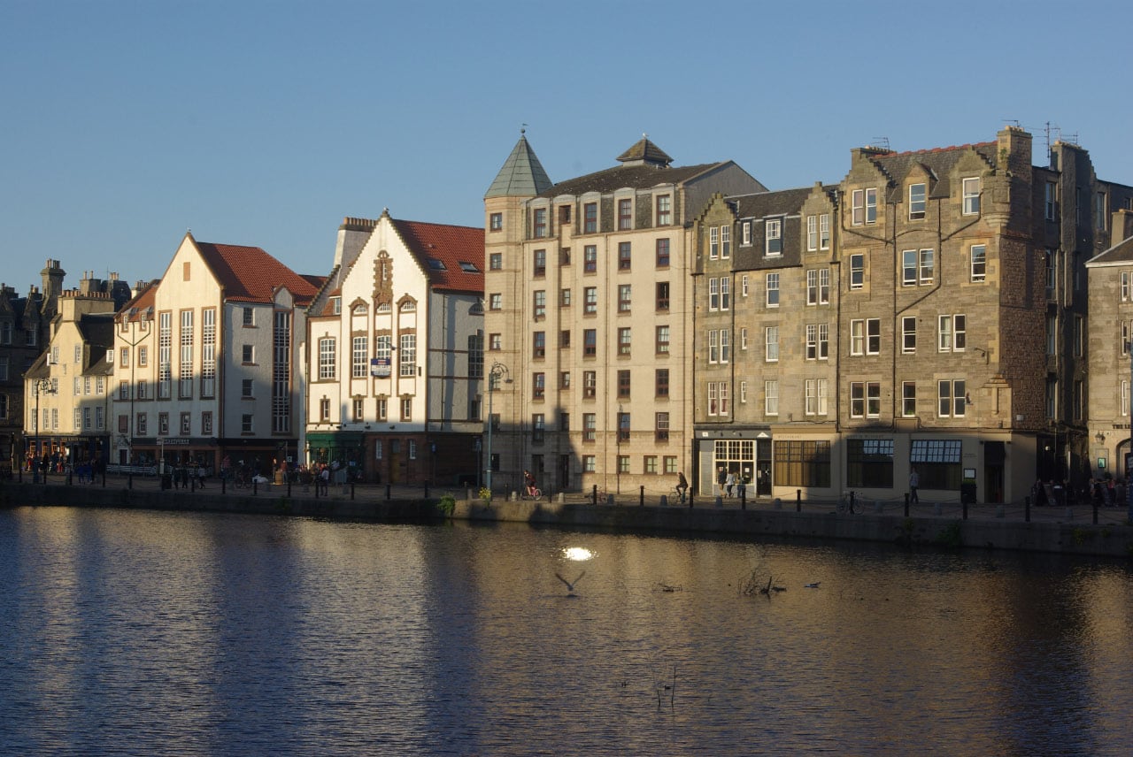 Waterside buildings along Leith Shore in Edinburgh