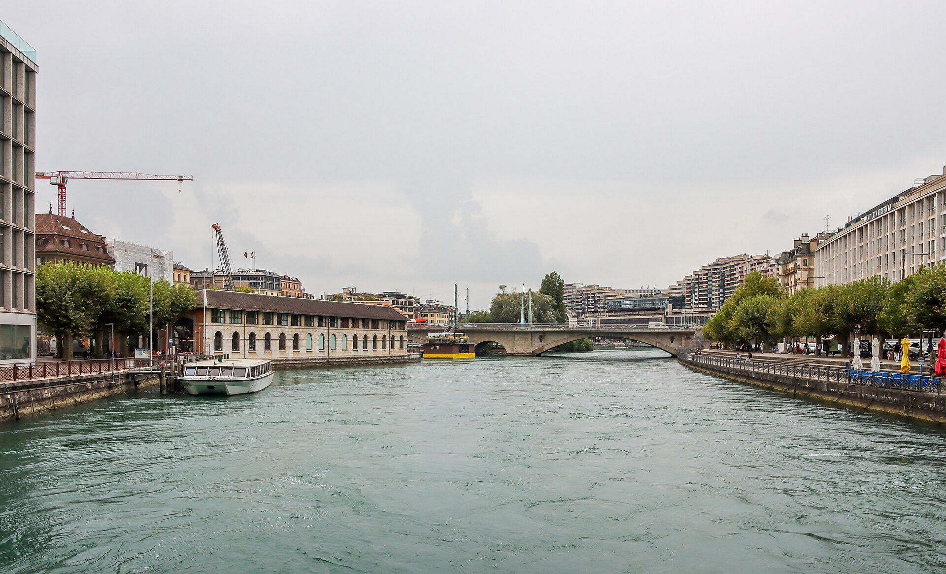 The Rhone River flowing through central Geneva