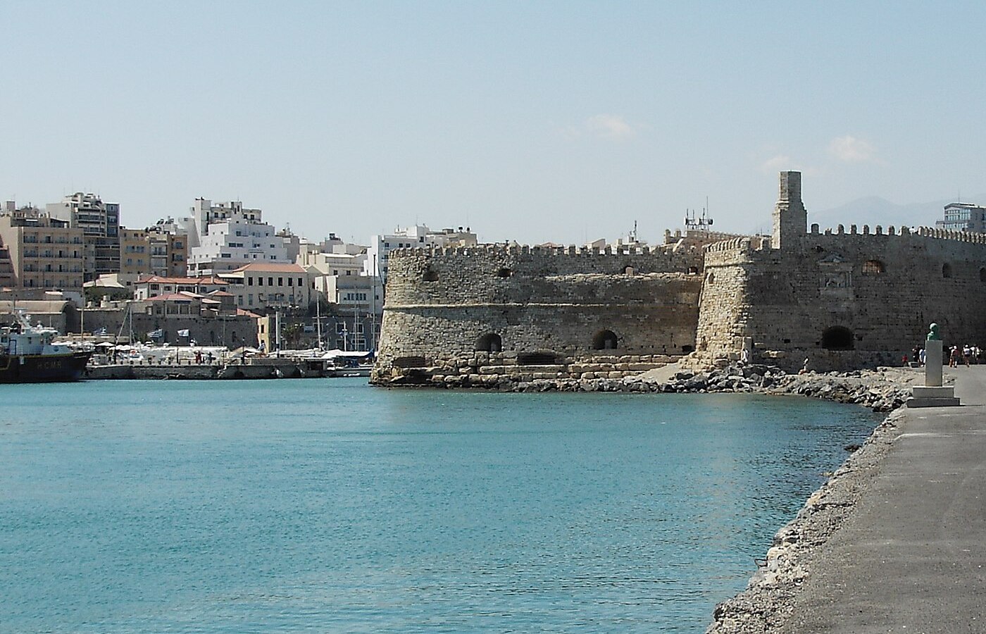 Heraklion waterfront and city edge on Crete with the sea and low-rise blocks beyond