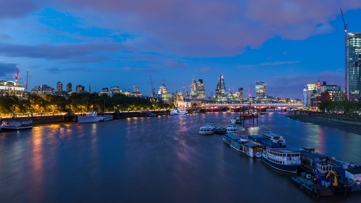London skyline seen from Waterloo Bridge at dusk