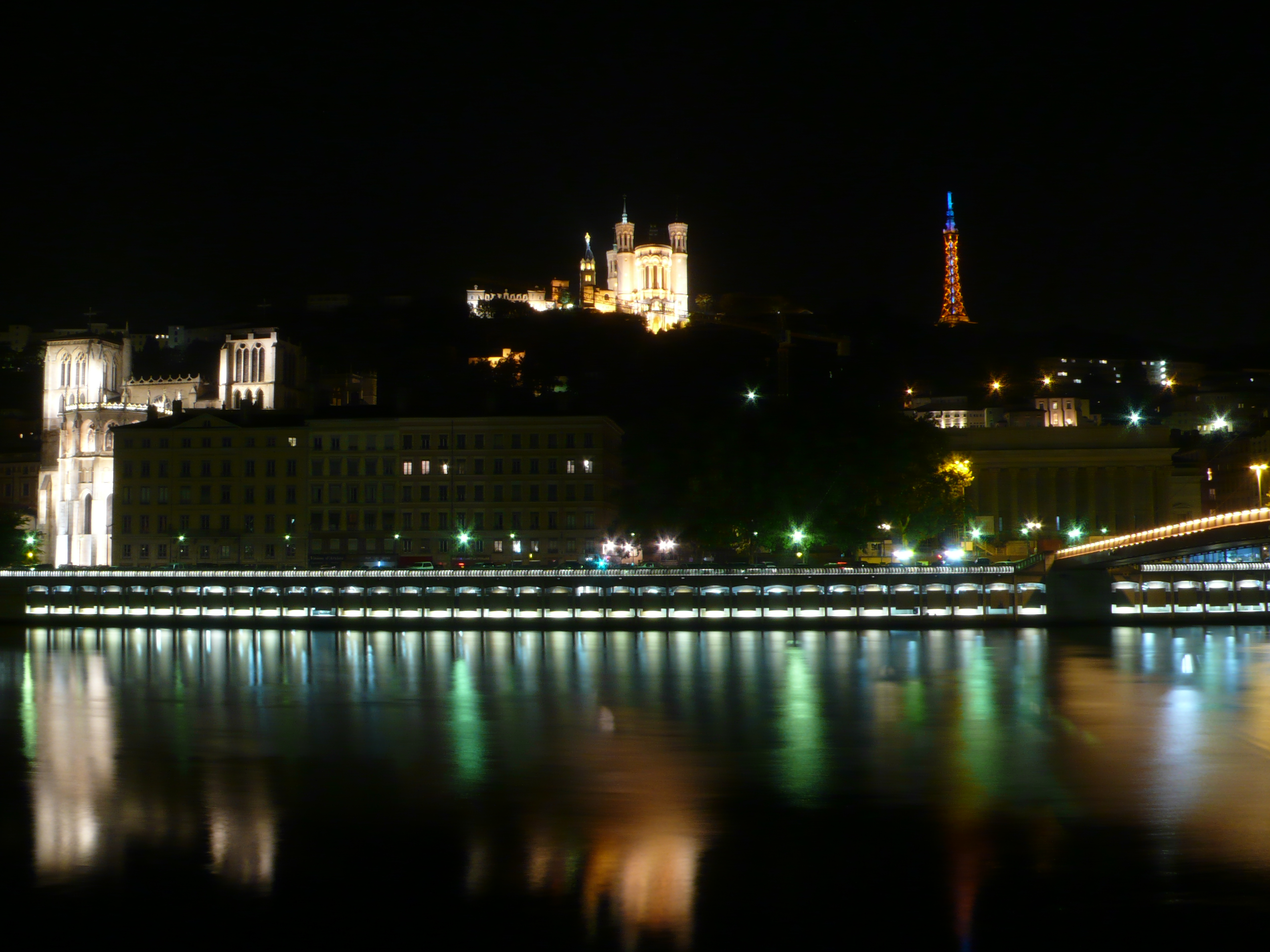 Fourviere and Saint-Jean illuminated at night in Lyon