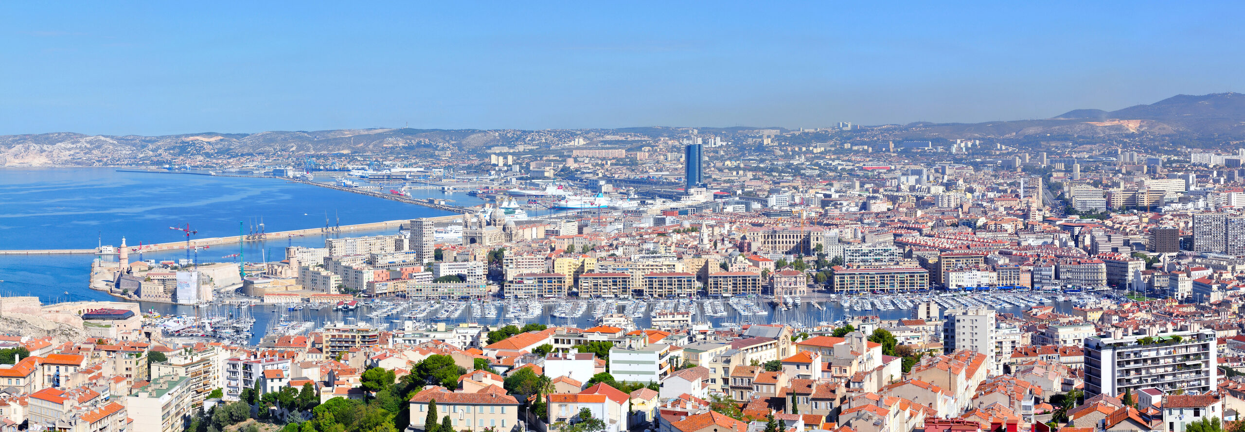 Panorama of Marseille harbor and city from Notre-Dame de la Garde