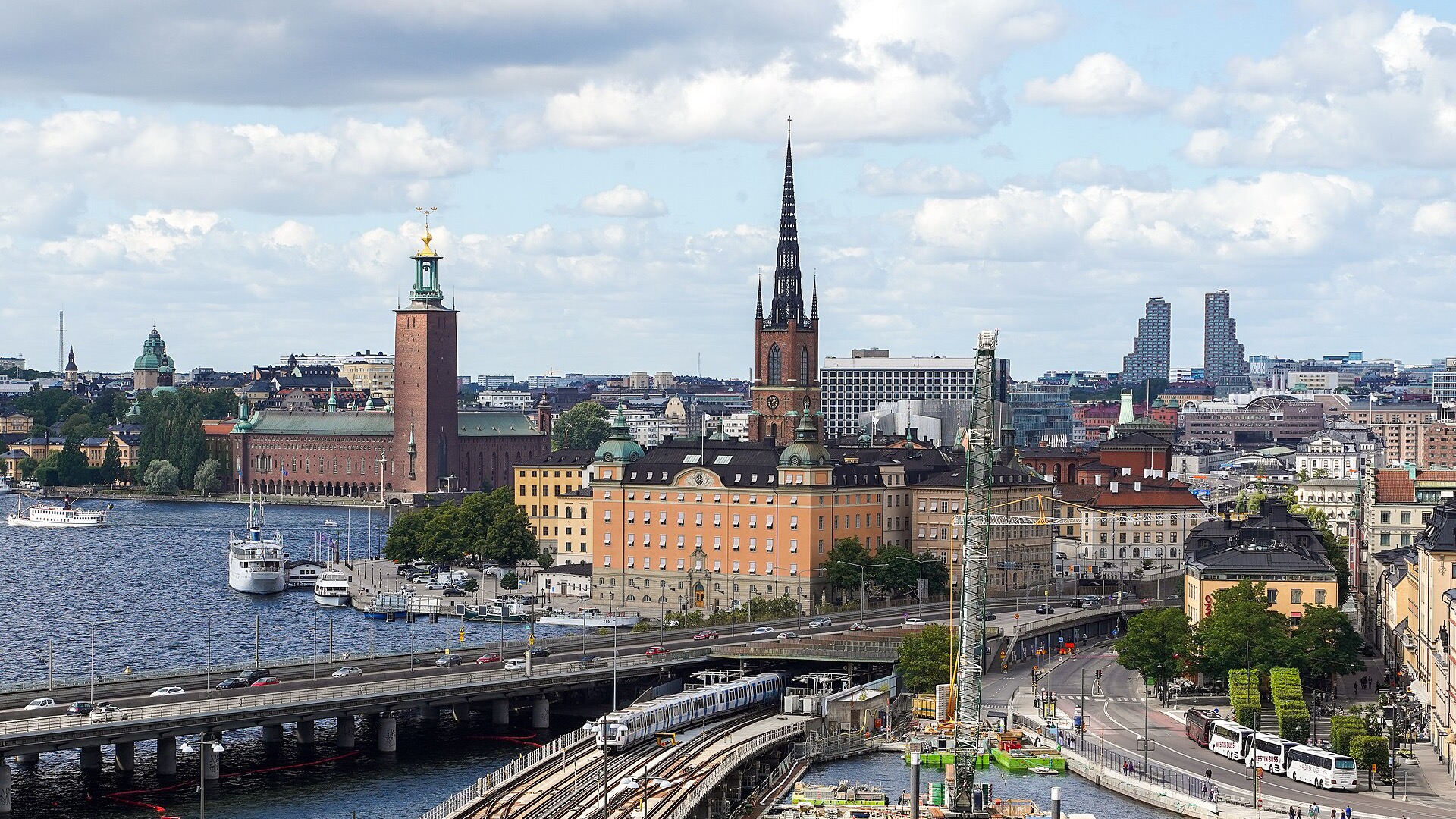 View across Gamla Stan, Riddarfjärden, and Stockholm City Hall