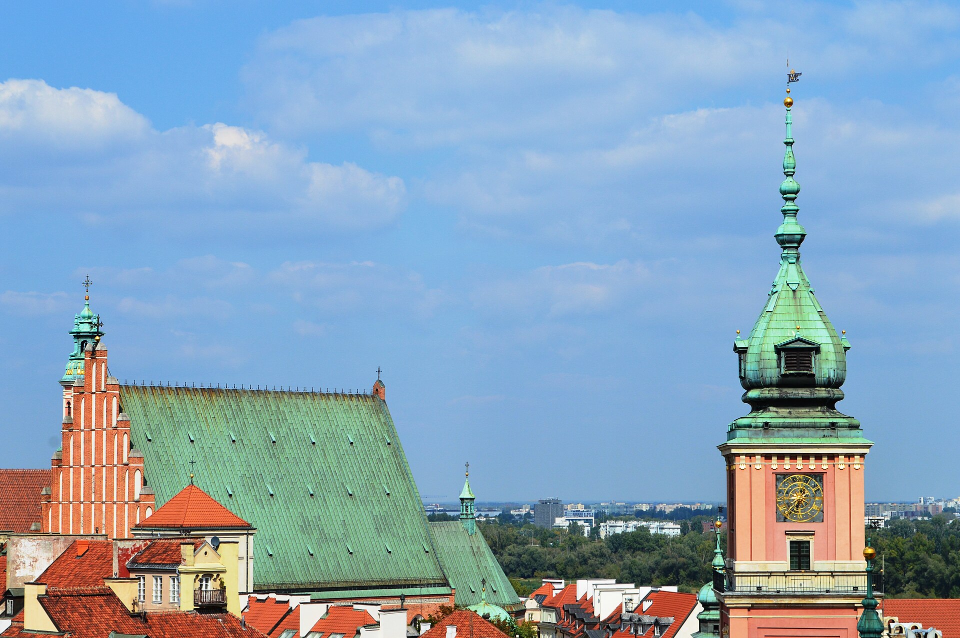 Royal Castle Tower and St John's Cathedral in the Warsaw skyline