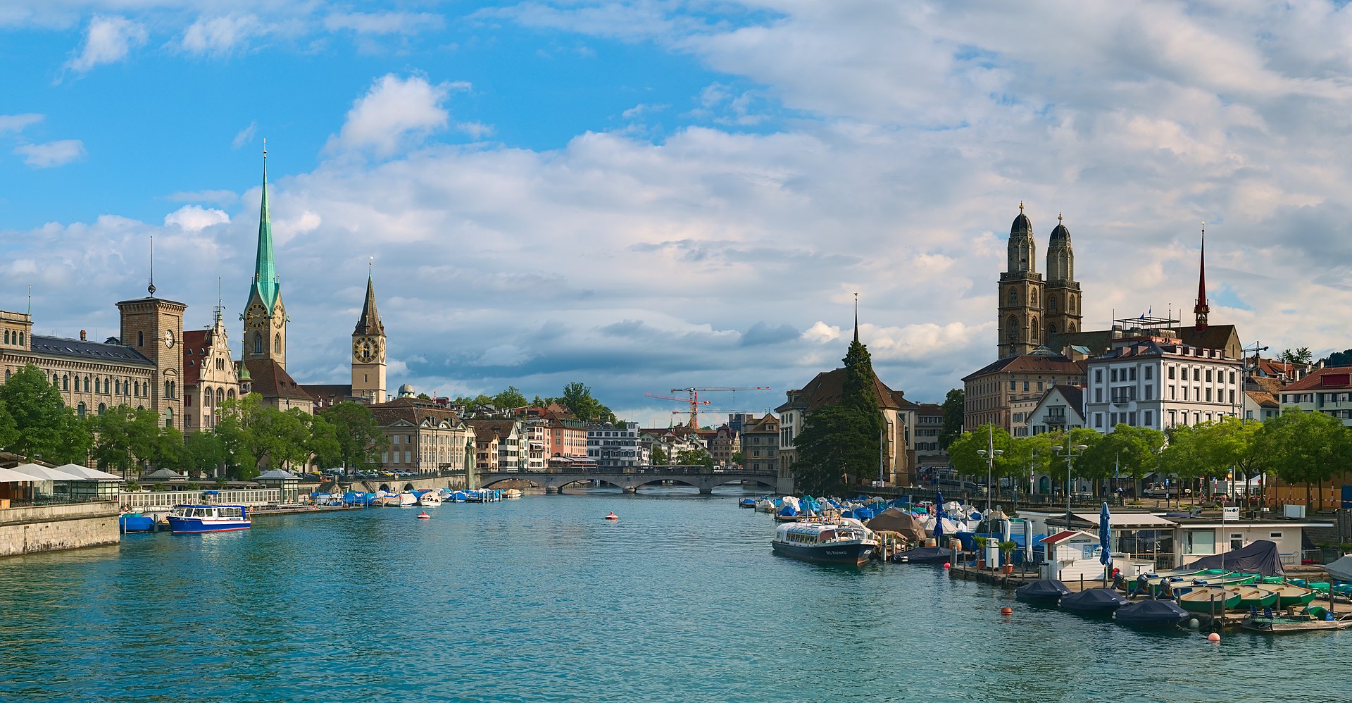 View of the Limmat and central Zurich from Quaibrucke