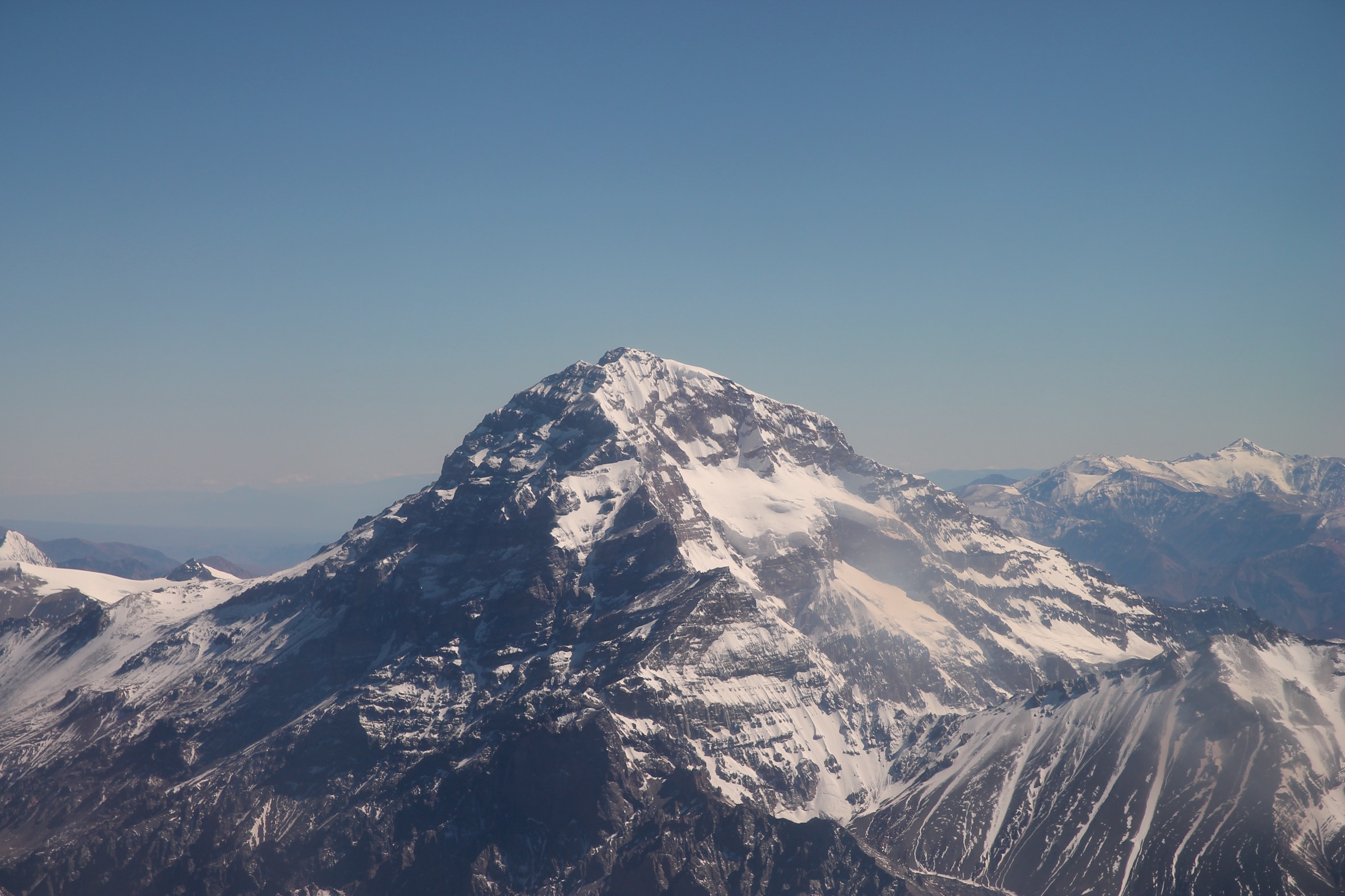Aerial view of Aconcagua above the Andes in Argentina
