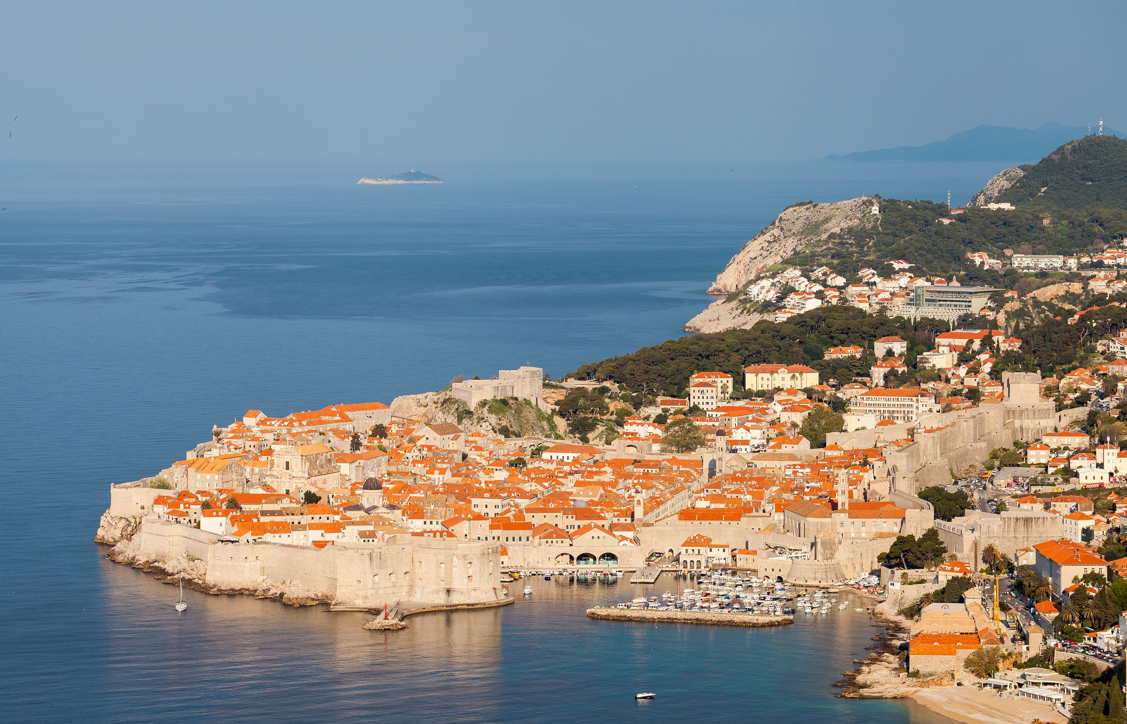 Dubrovnik Old Town and Adriatic coastline in early morning light, Croatia