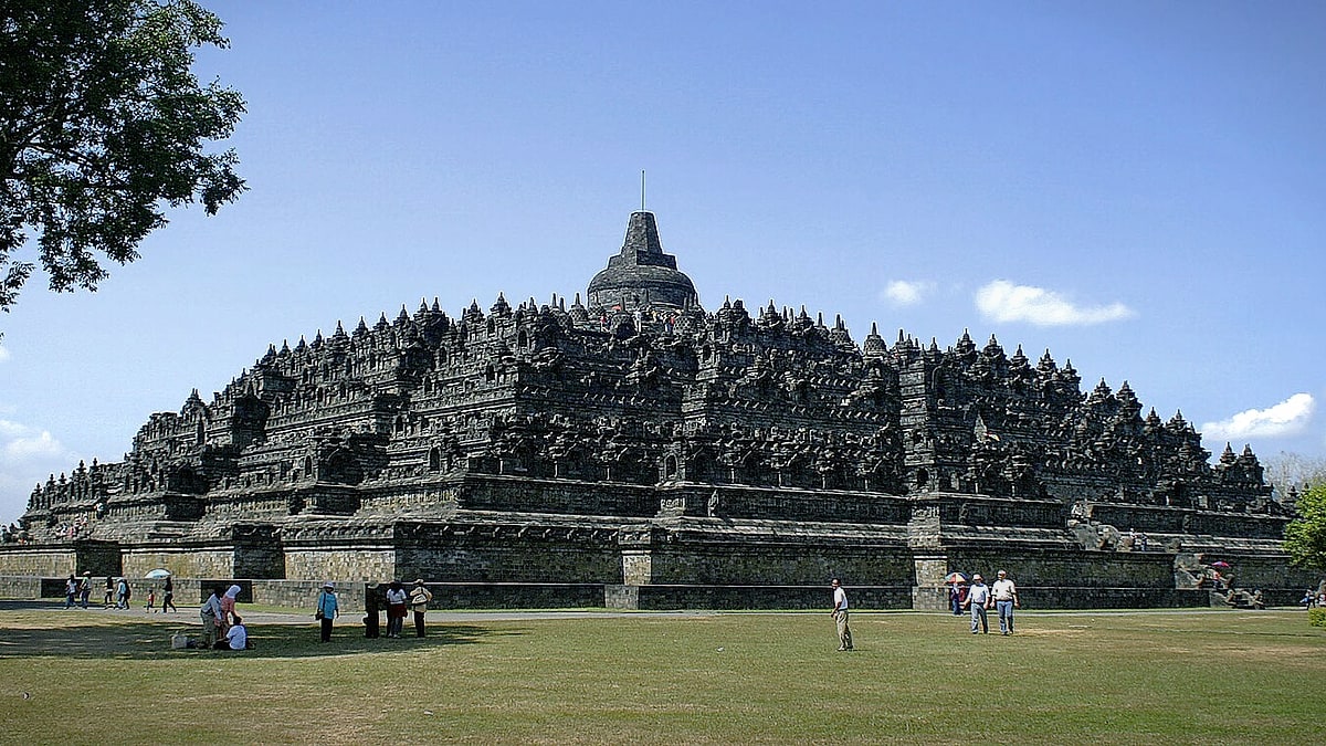 Borobudur temple rising over central Java in Indonesia