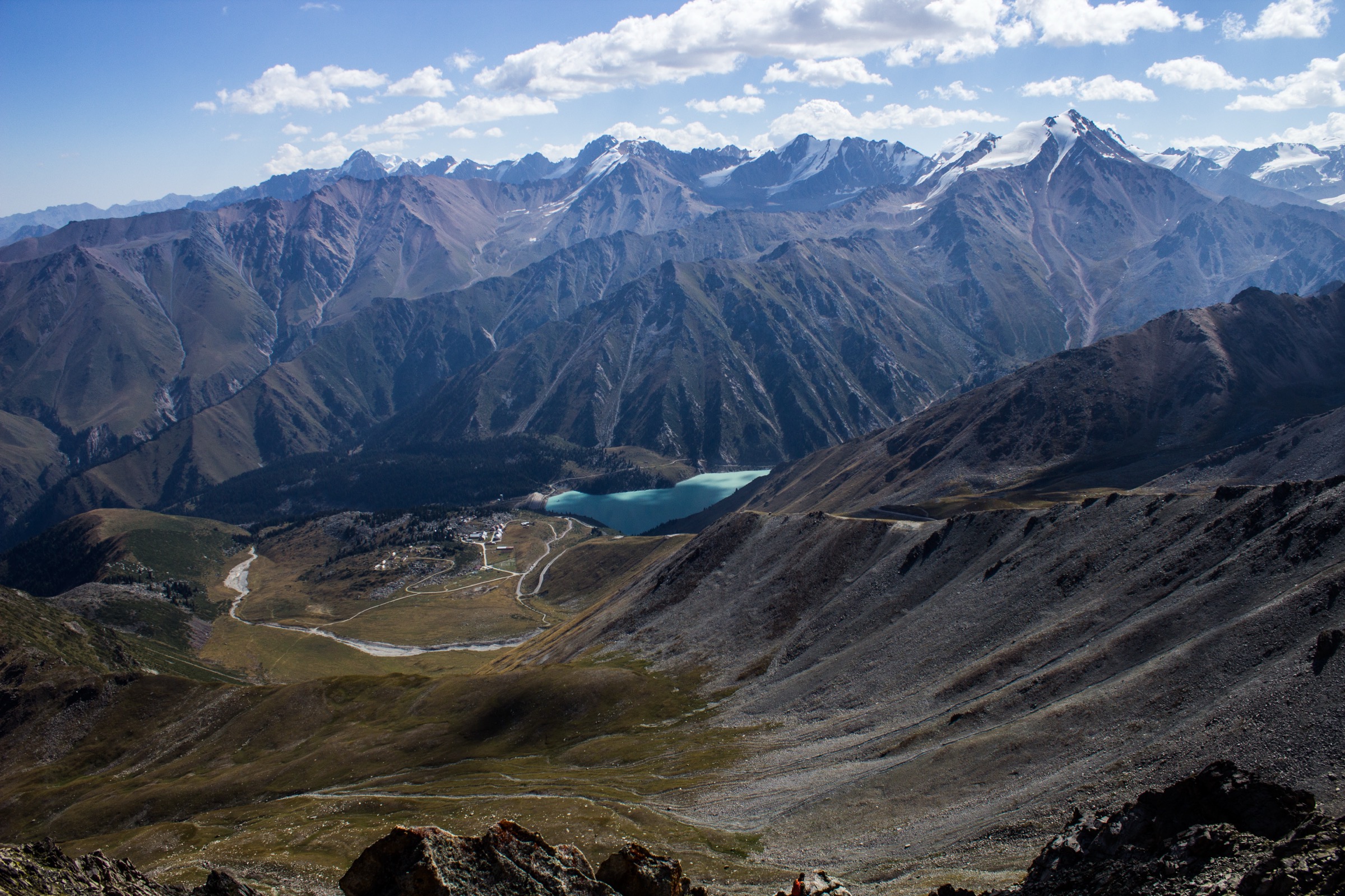 Big Almaty Lake beneath the Tian Shan mountains in Kazakhstan