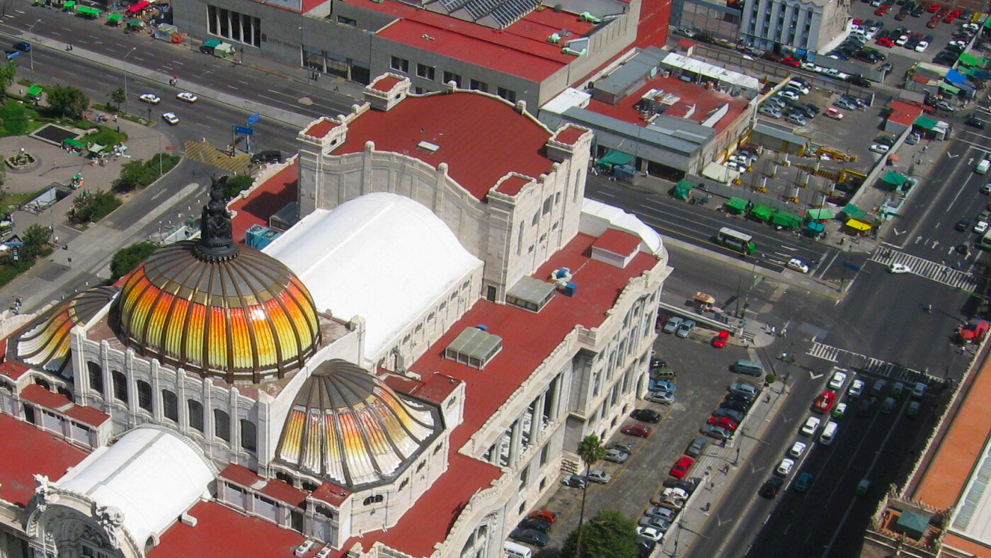 Palacio de Bellas Artes from above in central Mexico City