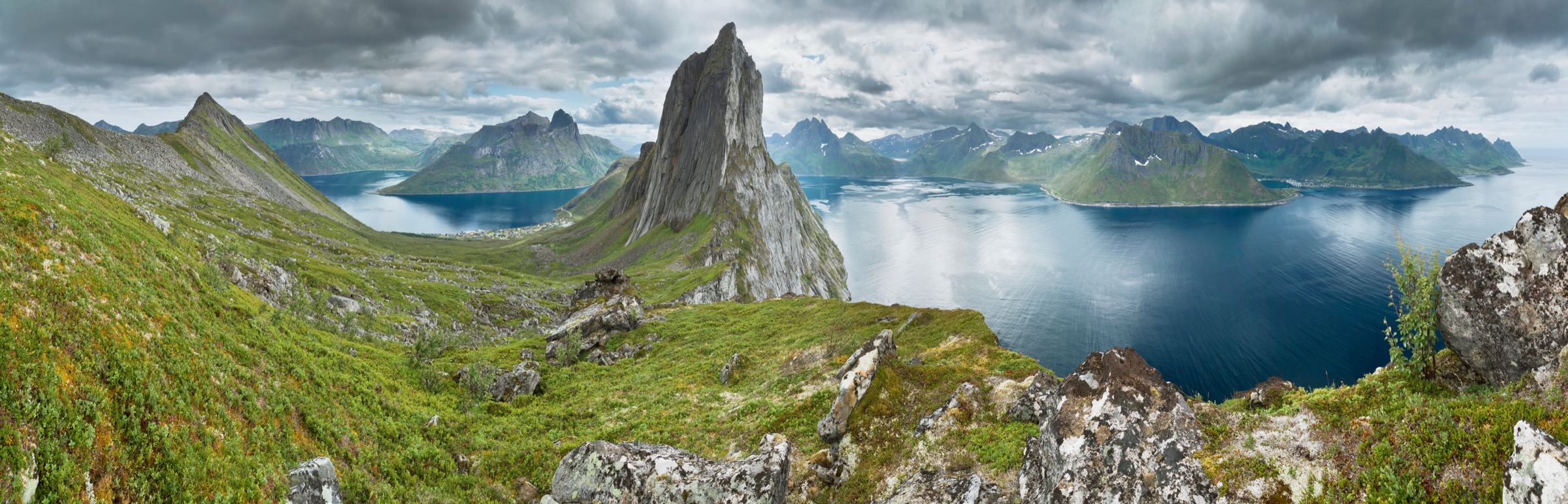 View over Senja's jagged peaks and fjords in Norway