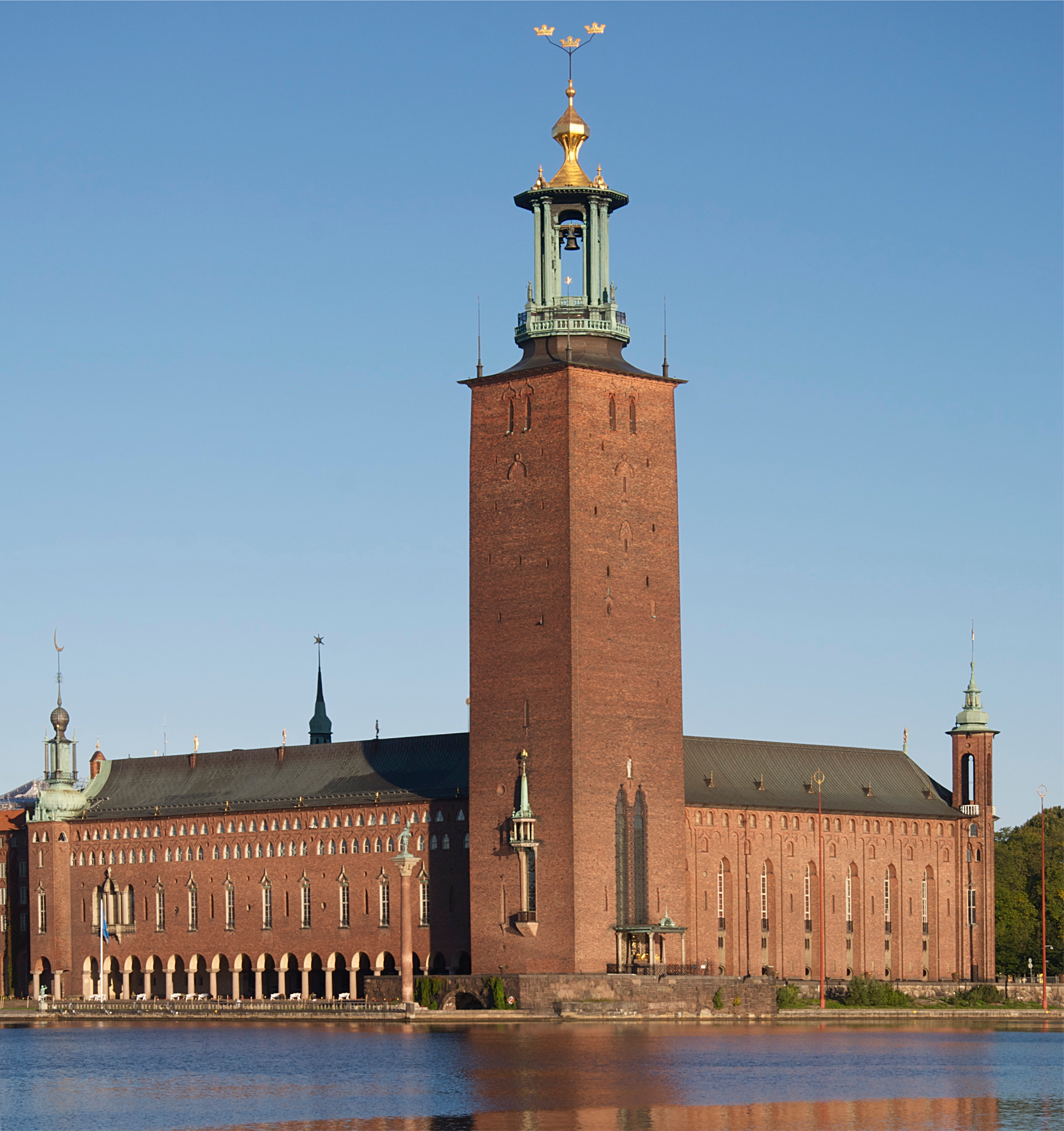 Stockholm City Hall across the water in clear daylight
