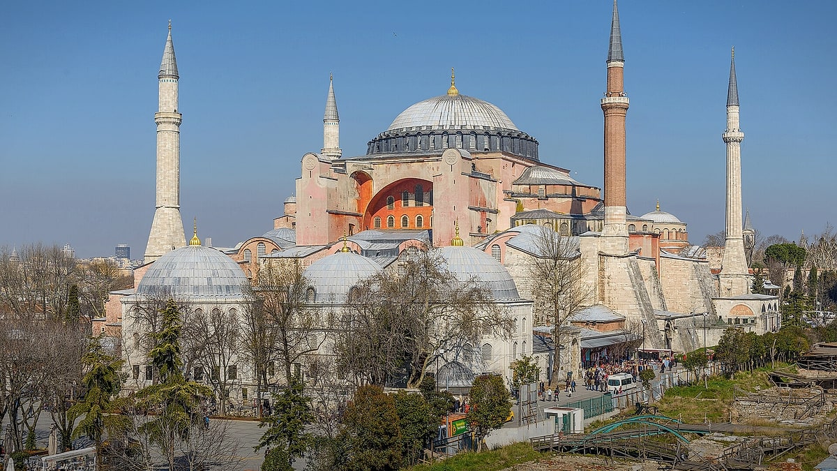 Hagia Sophia dominating the historic skyline of Istanbul, Turkiye