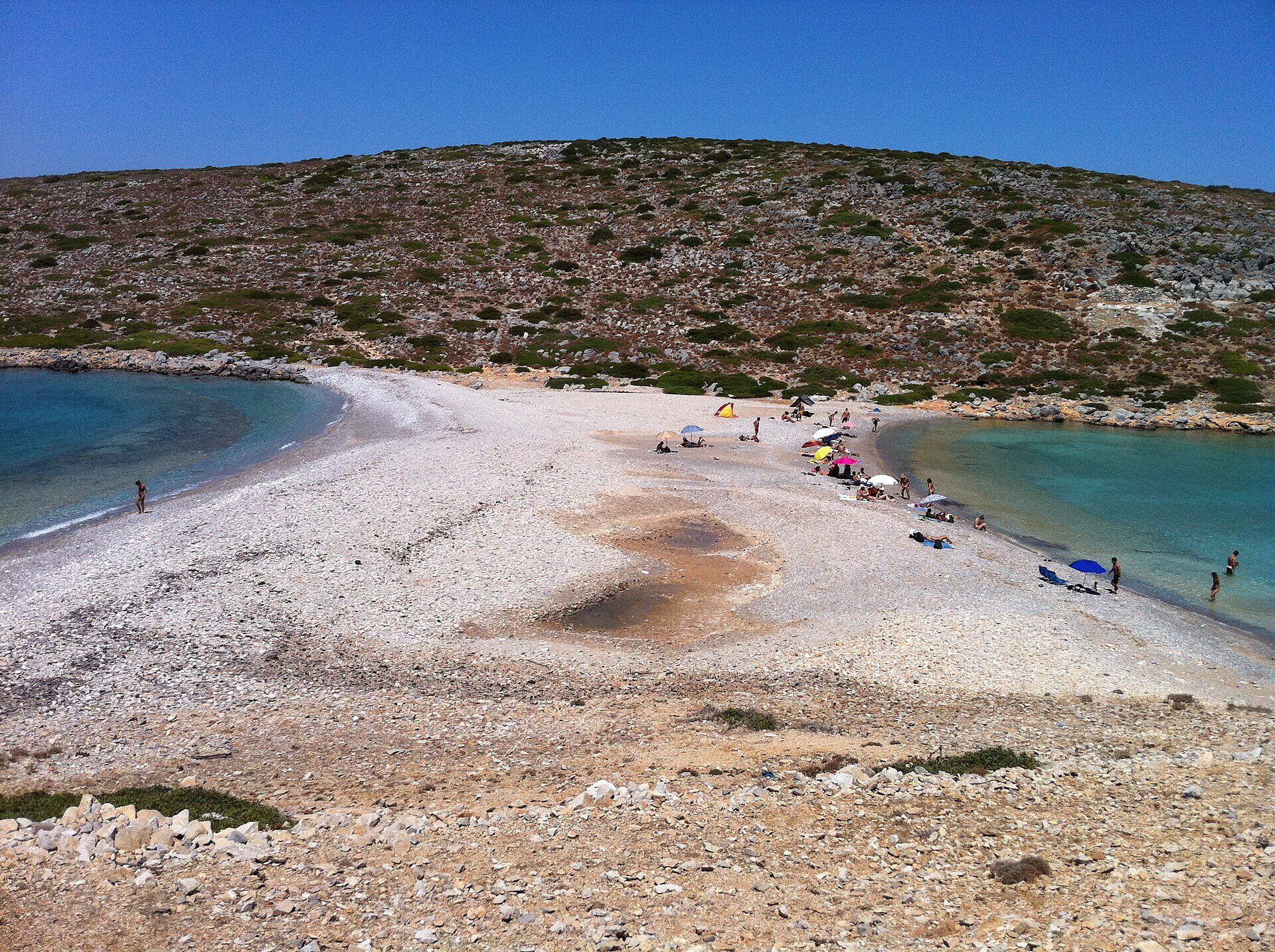 Two-sided beach on Kounoupi islet near Astypalaia