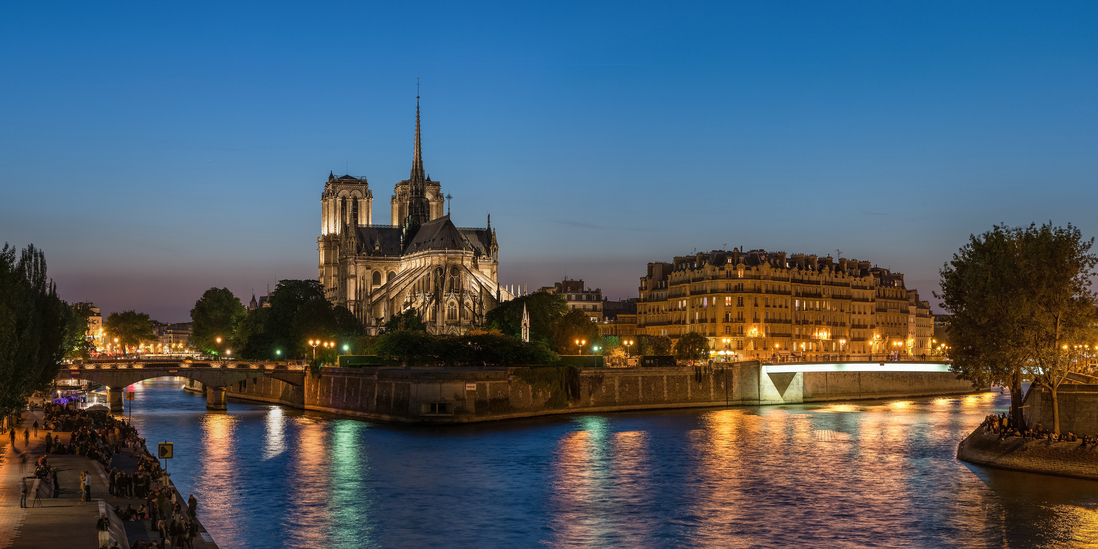 Notre-Dame and Ile de la Cite at dusk above the Seine in Paris