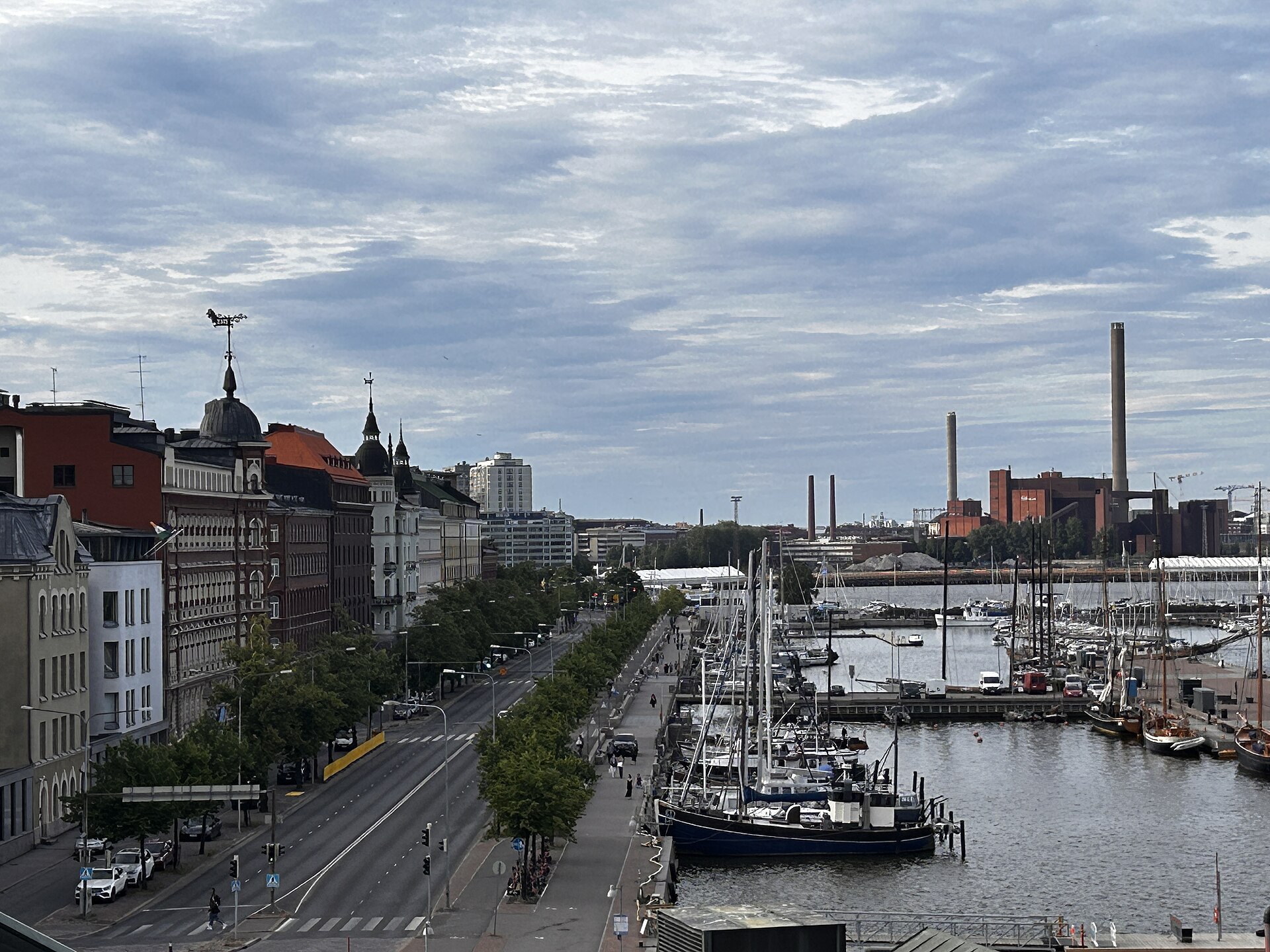 Boats and waterfront buildings in central Helsinki