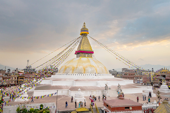 Boudhanath Stupa rising above the Kathmandu skyline