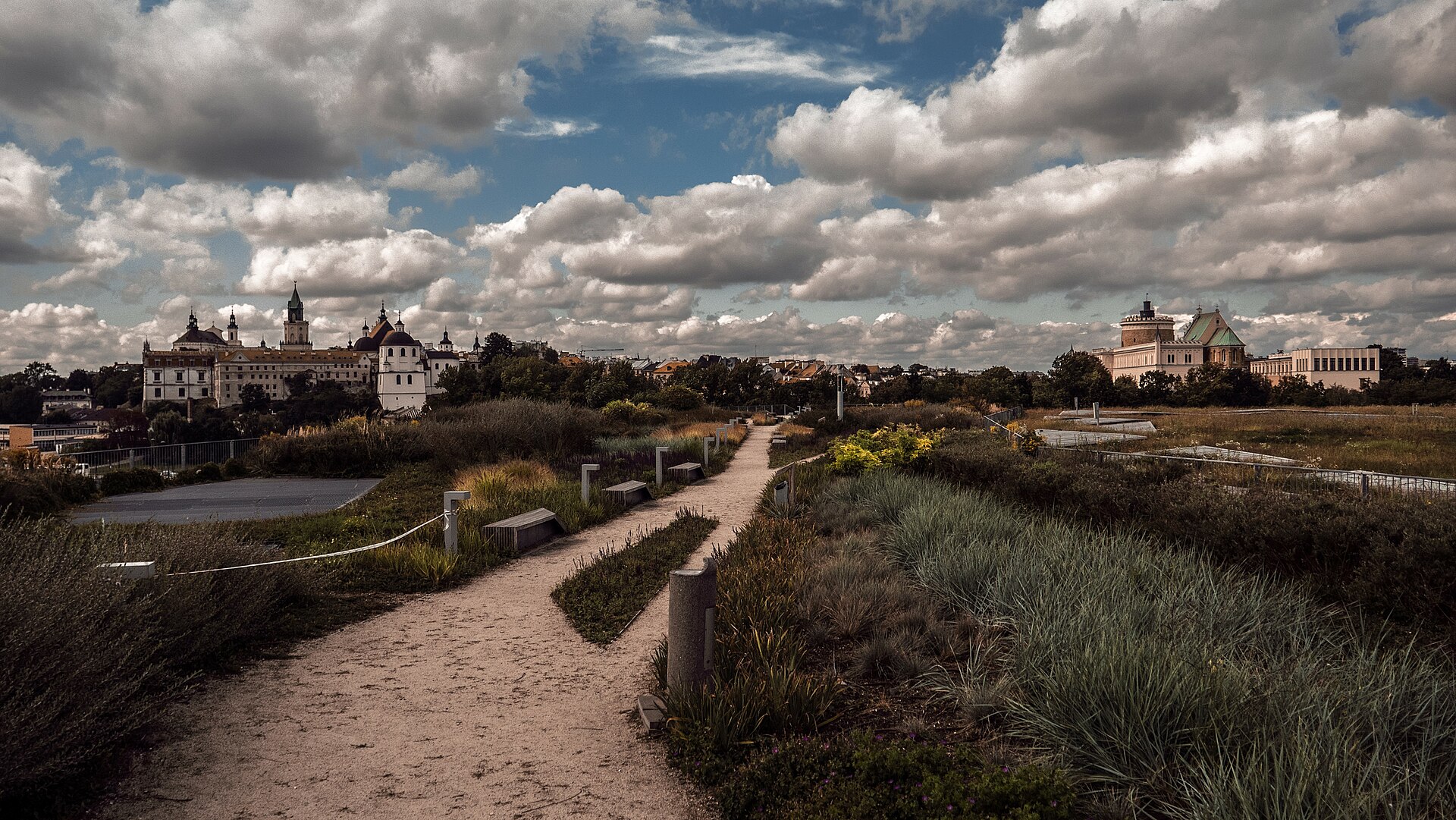 Historic skyline of Lublin Old Town under summer clouds