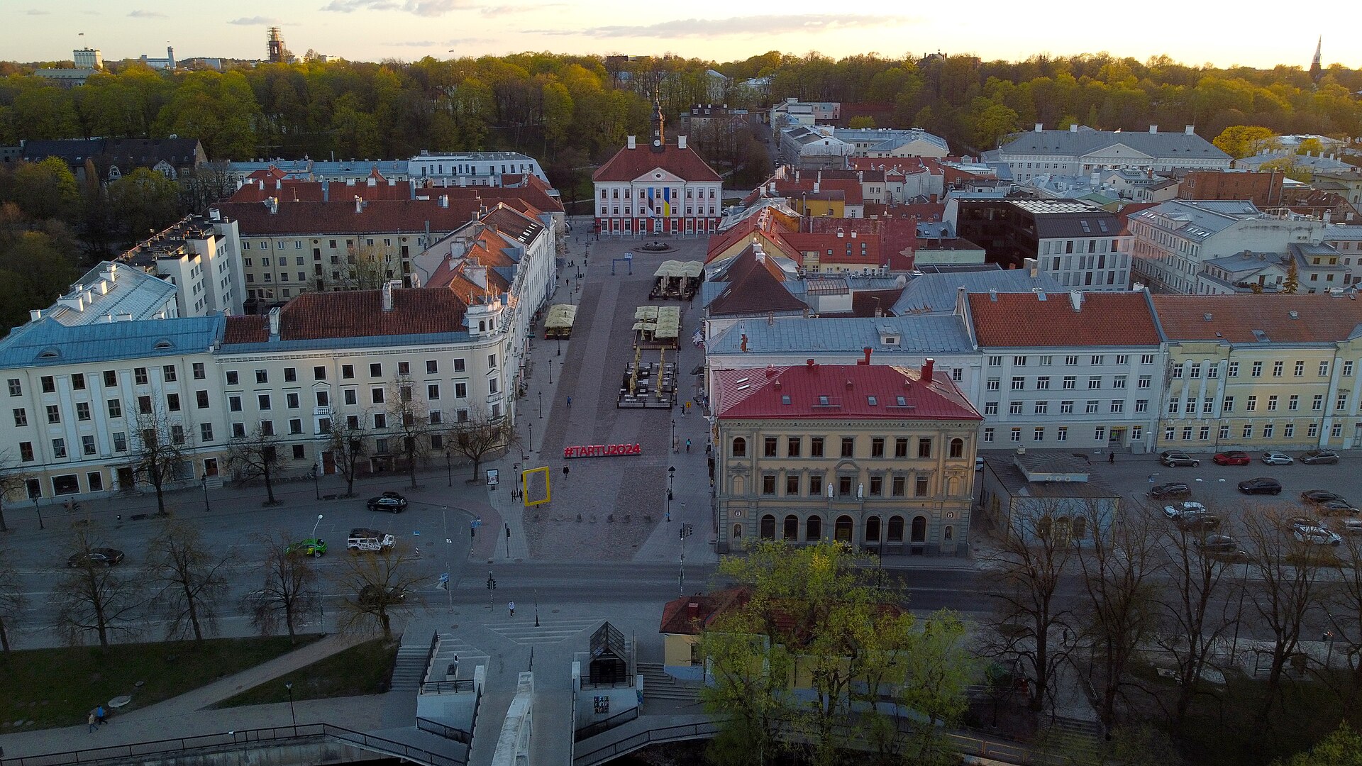 Tartu Town Hall Square and the compact old town from above