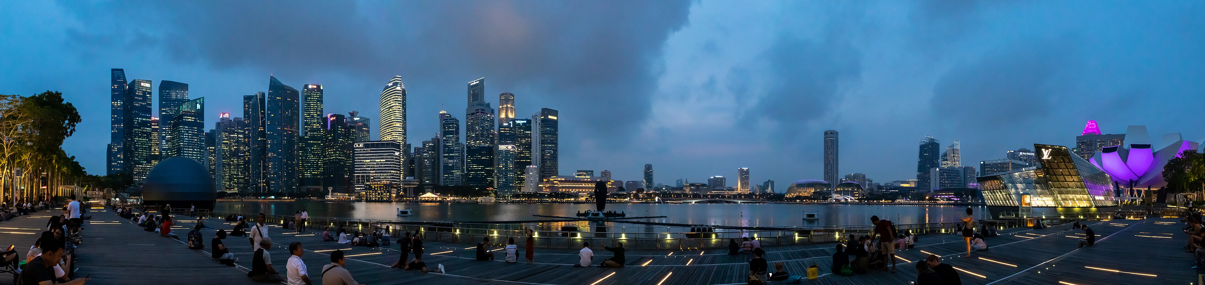 Singapore skyline at night around Marina Bay