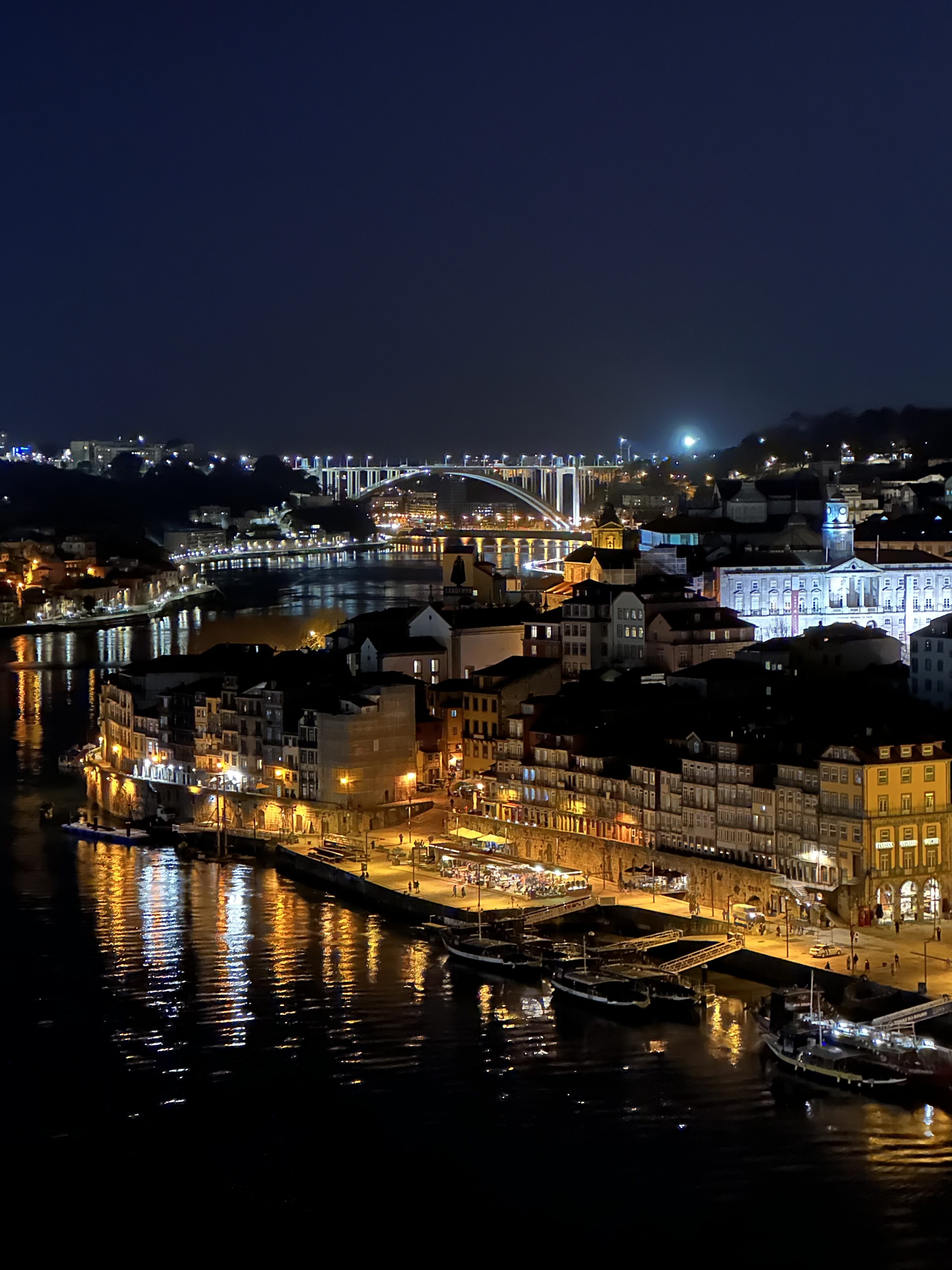 Night view over Porto and the Douro waterfront in Portugal
